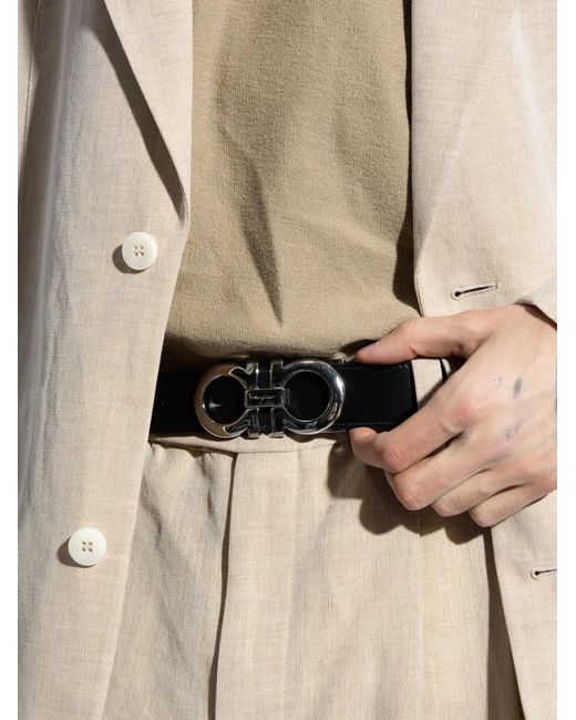 Ferragamo Black Gancini Embossed Belt for men