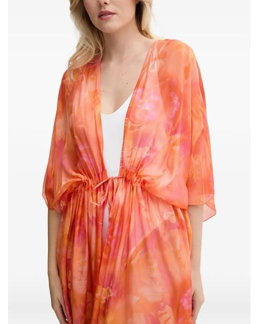 Guess Orange Floral-print Drawstring Beach Robe