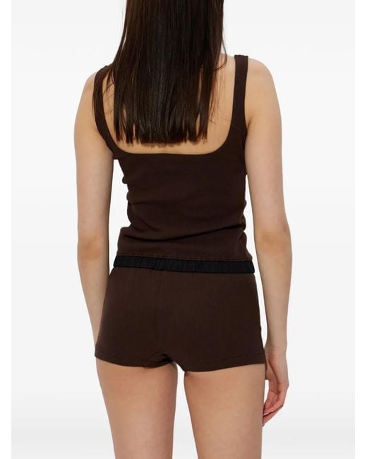 Entire studios Brown Ribbed-Knit Logo-Patch Top