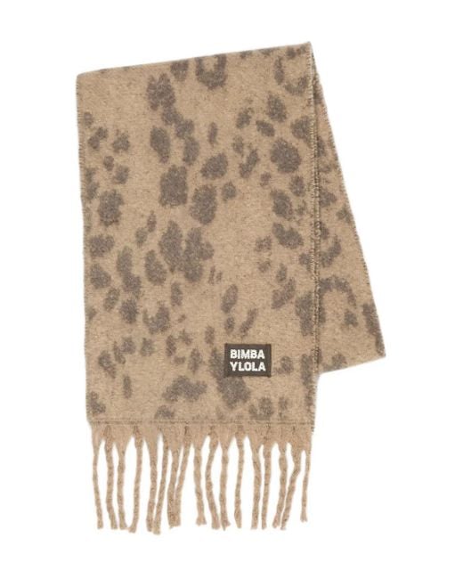 Bimba Y Lola Natural Fringed Animal Scarf