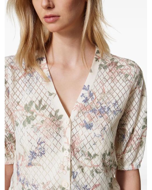Twinset Natural Floral-Jacquard Cardigan
