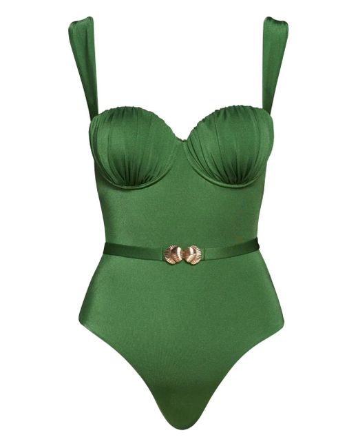 Noire Swimwear Green Belted Ruched Balconette Swimsuit