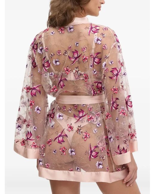 Guess Pink Floral-Embroidered Robe