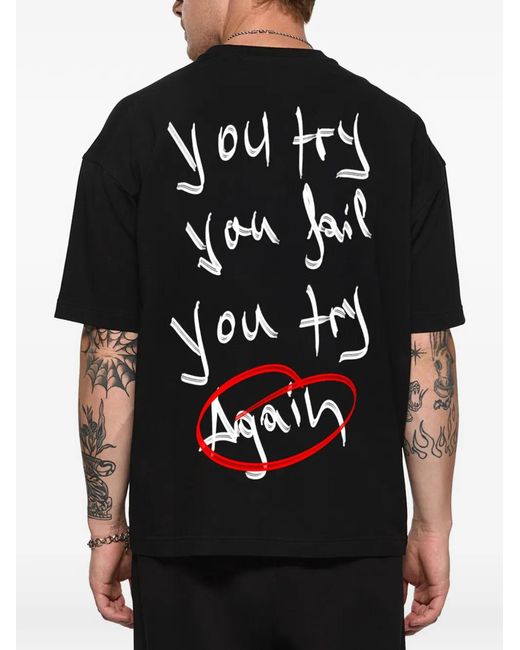 Hamza Black Aky Slogan-Print Cotton T-Shirt for men