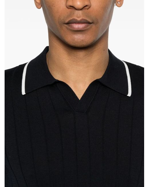 Della Ciana Black Ribbed Contrast Trim Polo Shirt for men