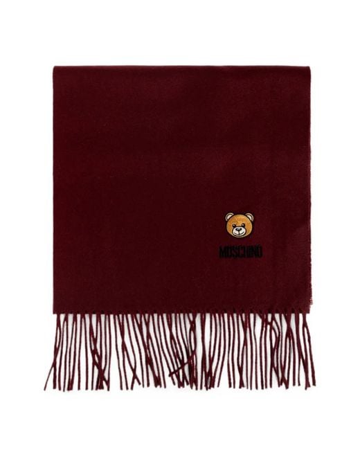 Moschino Purple Teddy Bear Fringed Scarf