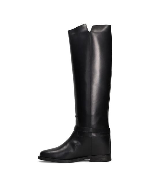 Via Roma 15 Black Buckle-Strap Knee-High Boots