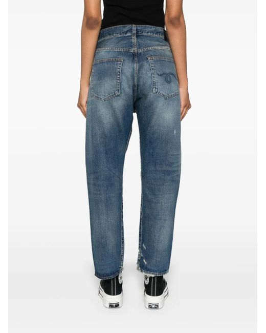 R13 Blue Crossover Distressed Skinny Jeans