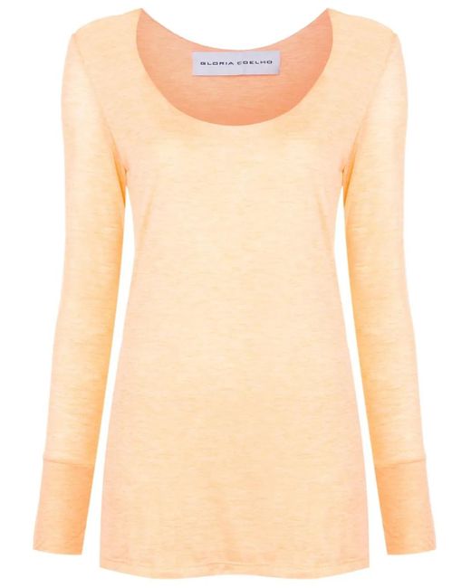 Top de manga larga con cuello redondo Gloria Coelho de color Natural