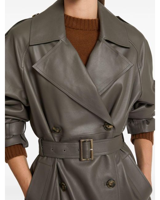 Yves Salomon Gray Belted Leather Trench Coat