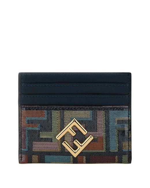 Fendi Blue Ff Diamonds Multicolour Glazed Ff Fabric Flat Card Case