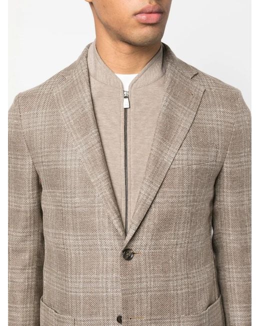 Corneliani Brown Tonal Plaid Single-Breasted Blazer for men