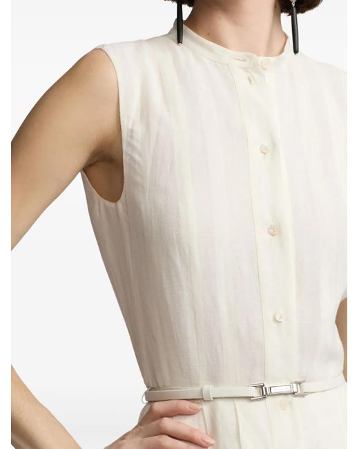 Ralph Lauren White Pleated Belted Midi Dress