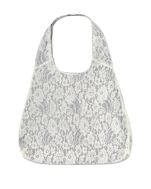 Gohar World White Port Lace-Embroidered Tote Bag