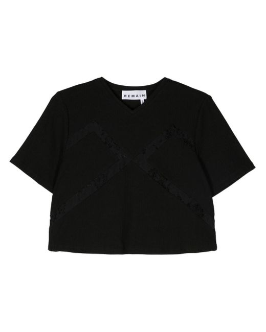 Remain Black Lace-panelled Ribbed T-shirt