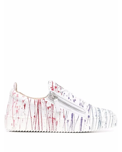 Giuseppe Zanotti White Frankie Paint-Splatter Sneakers