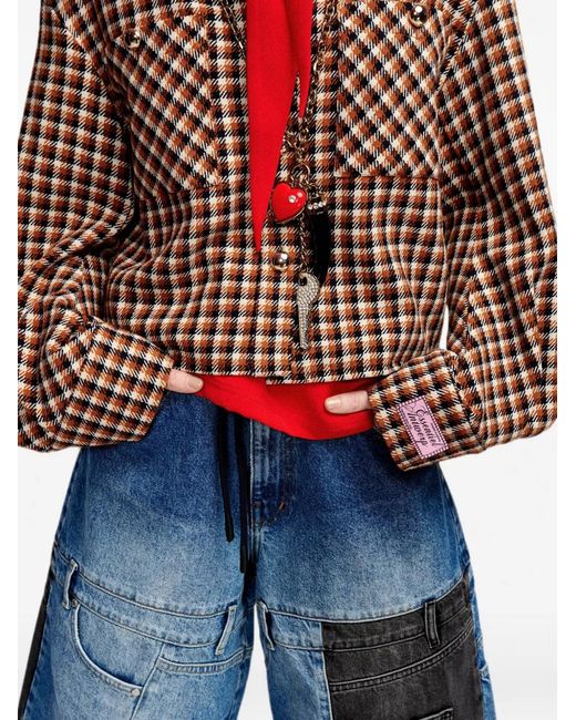 Essentiel Antwerp Brown Checked Oversized Shirt Jacket