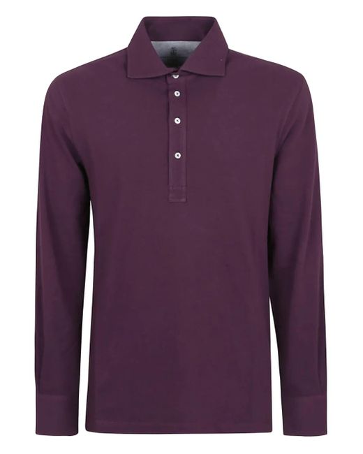 Brunello Cucinelli Purple Long-Sleeve Polo Shirt for men