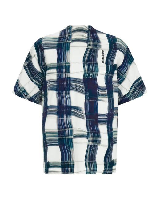 Ferragamo Blue Tartan-Check T-Shirt for men