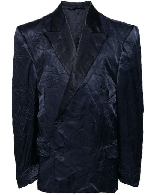 Balenciaga Blue Crinkle-Effect Double-Breasted Blazer for men