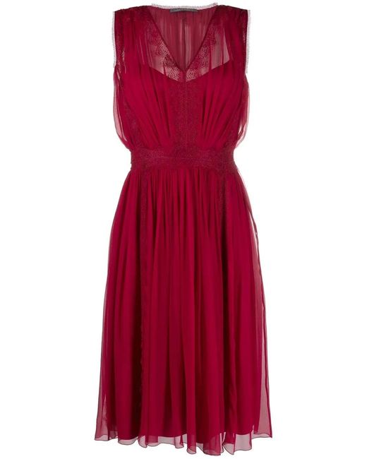 Alberta Ferretti Red Sleeveless Silk Midi Dress
