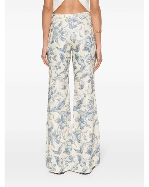 Sandro White Floral-print Flared Trousers