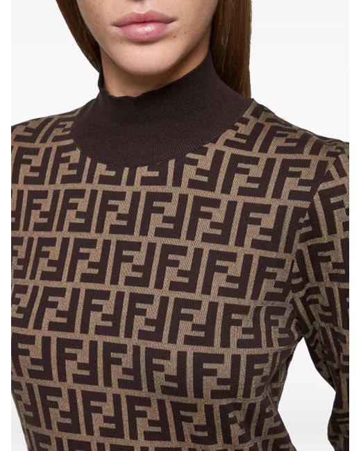 Fendi Trui Met Hoge Hals En Ff-Patroon in het Brown