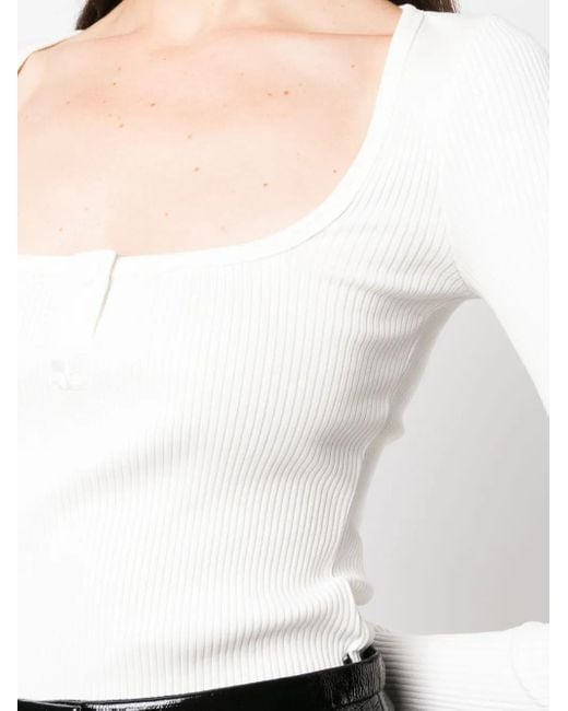 Courreges White Logo-Patch Ribbed Cotton Bodysuit