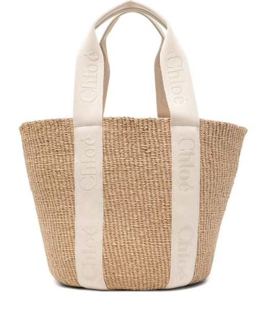 Chloé White Woven Straw Tote Bag