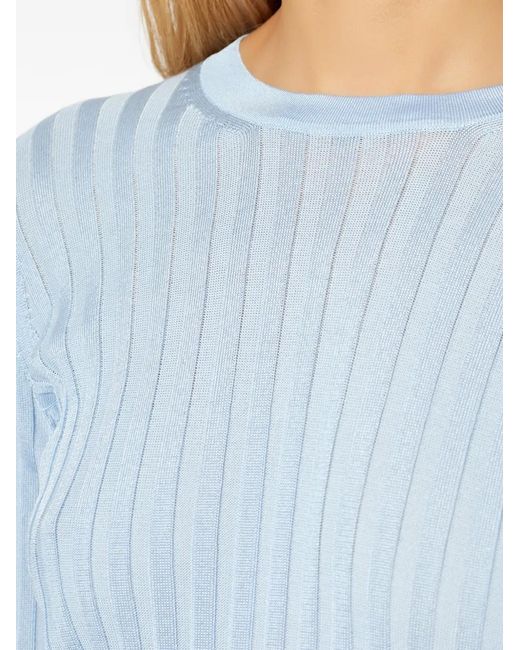 Versace Blue Ribbed Knit Viscose-Blend Crewneck Top
