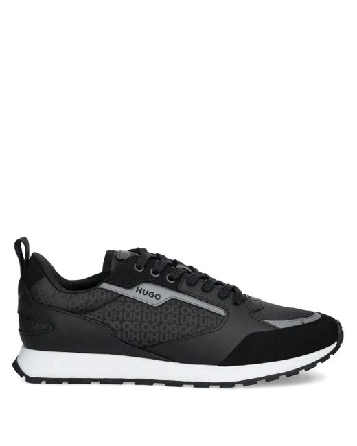 HUGO Black Monogram-Detail Sneakers for men