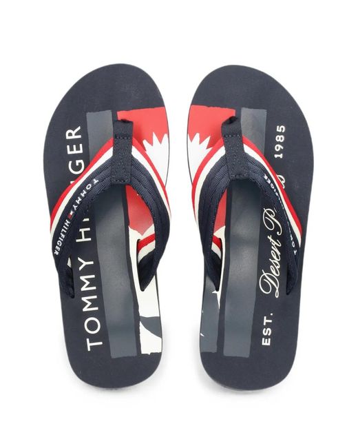 Tommy Hilfiger Blue Logo-Print Flip-Flops for men