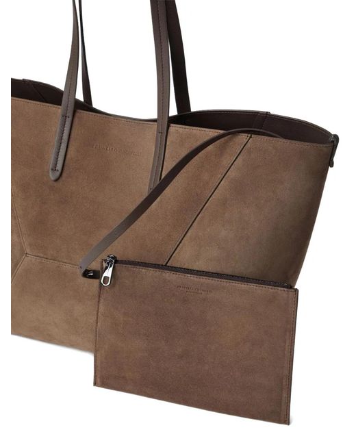 Brunello Cucinelli Brown Suede Tote Bag