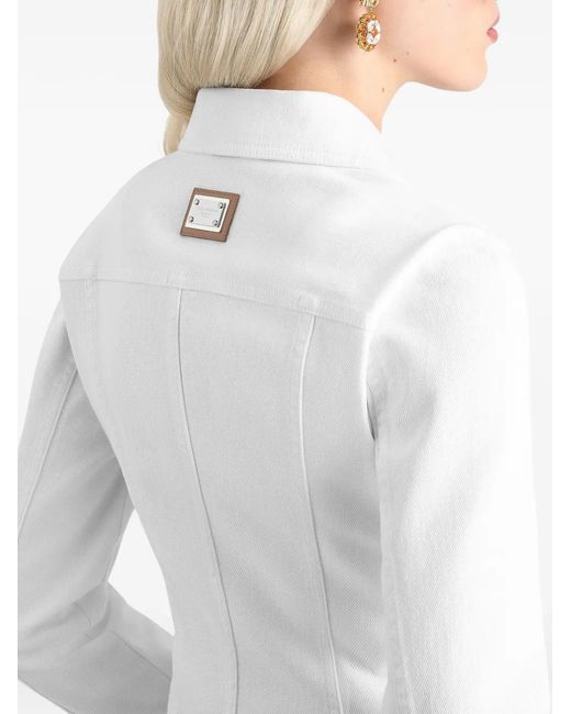 Dolce & Gabbana White Denim Jacket With Jewel Buttons