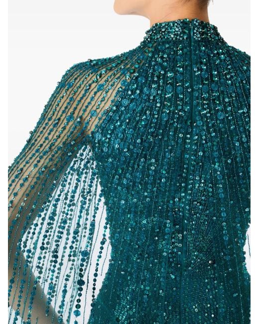 Jenny Packham Blue Cairo Sequined Caped Gown