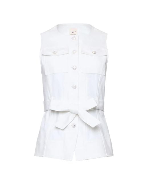Cinq À Sept White Button Belted Top
