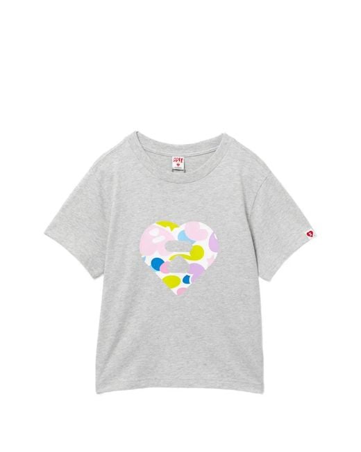 AAPE BY A BATHING AP Gray T-Shirt À Imprimé Cœur