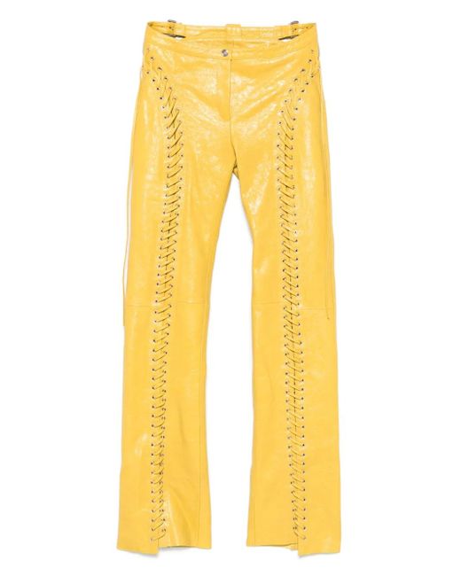 Blumarine Yellow Cracked-Effect Leather Trousers