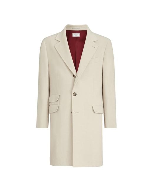 Brunello Cucinelli White Lightweight Water-Resistant Cashmere Coat With Double Vents for men