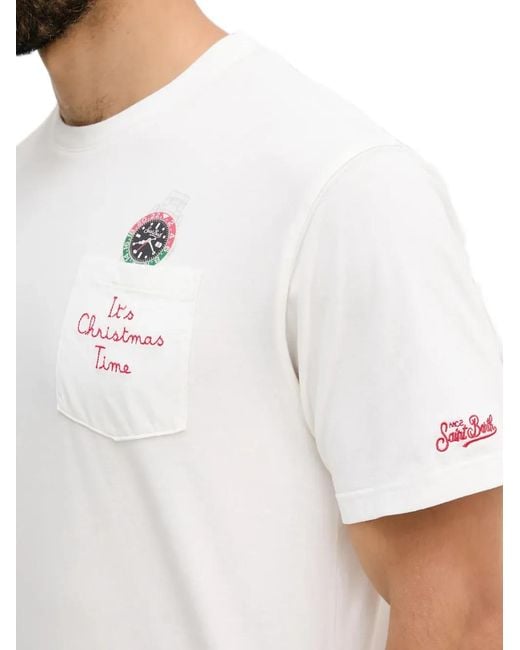 Mc2 Saint Barth White Embroidered-Pocket T-Shirt for men
