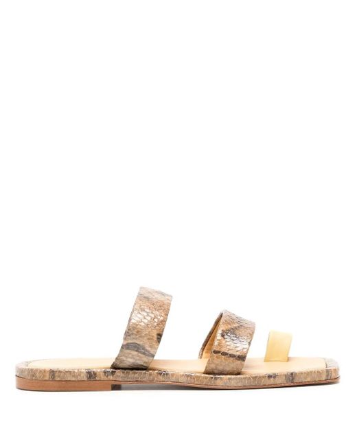Rejina Pyo Natural Larissa Snakeskin-Print Leather Sandals