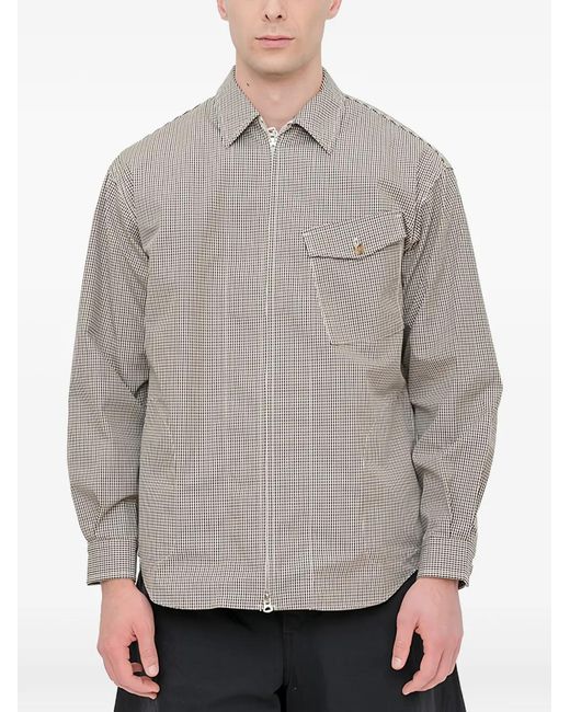 Comme des Garçons Gray Zipped Checked Shirt for men
