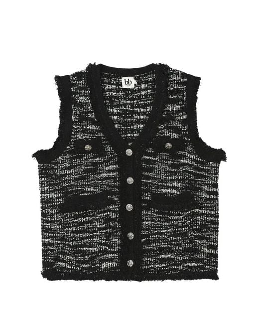 B+ AB Black Fringe-Trim Button-Up Gilet