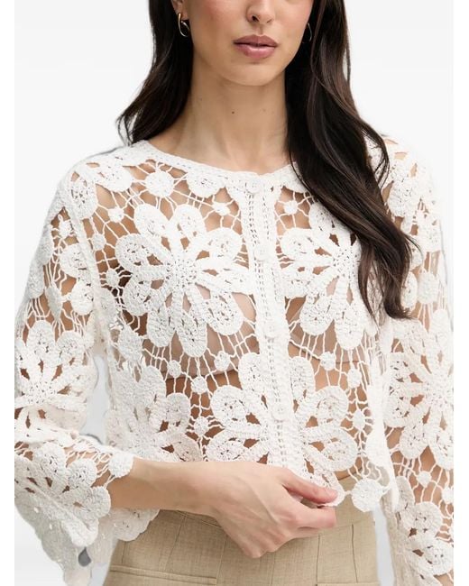 Joseph Ribkoff Natural Floral-Crochet Cardigan