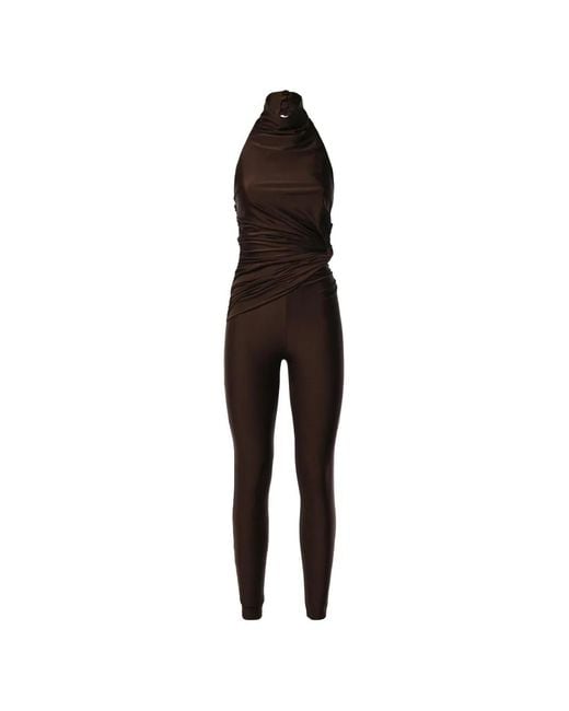 ANDAMANE Brown Tatiana Draped Halterneck Jumpsuit