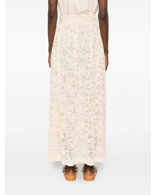 Zimmermann White Flower-Lace Maxi Skirt