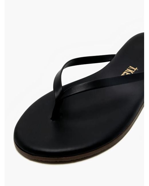 TKEES Black Lily Leather Thong-Strap Sandals
