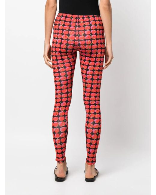 LaDoubleJ Red Cherry-Print Mid-Rise Leggings