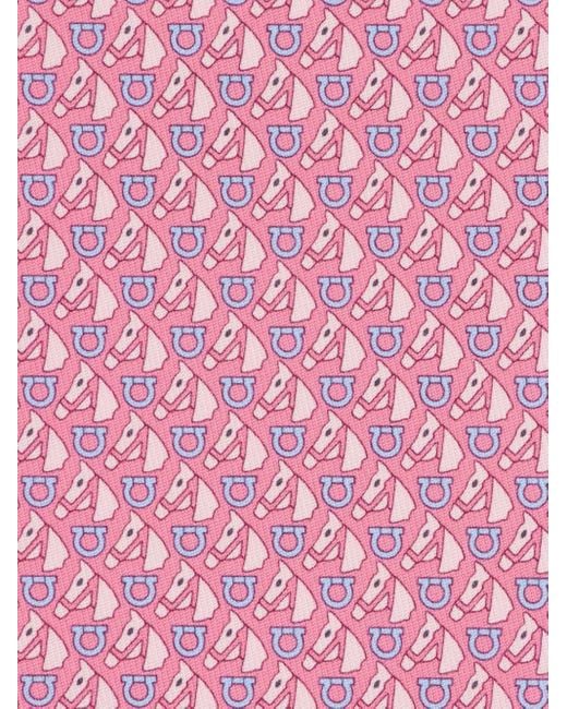 Ferragamo Pink Equestrian-print Silk Tie for men
