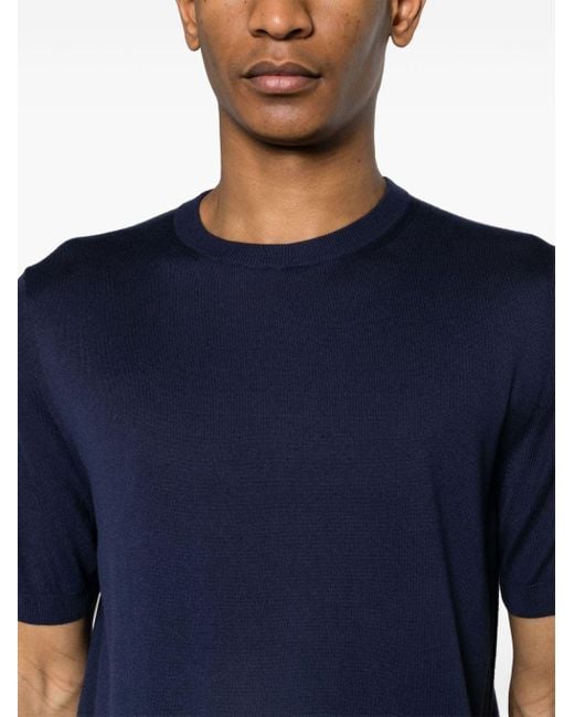 Canali Blue Cotton-blend Knitted T-shirt for men